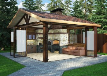 проект беседки с мангалом казаном