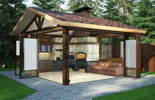 проект беседки с мангалом казаном